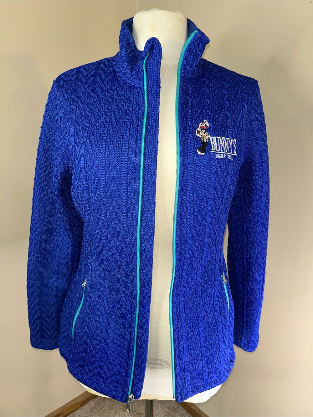 Royal Blue Teddy Jacket with Contrast Aqua Trim